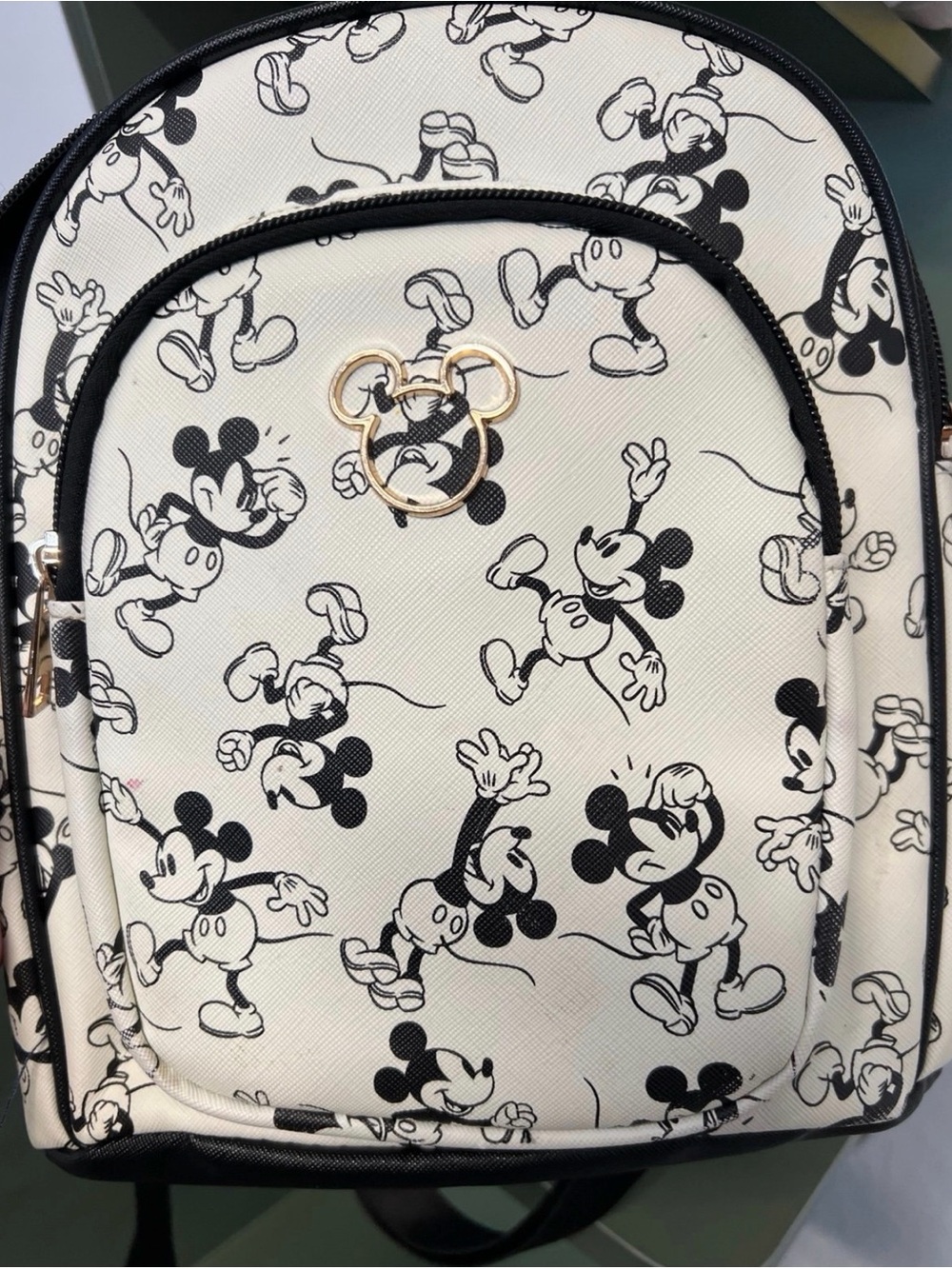 Bioworld Disney Black & White Mickey Mouse Mini Backpack w Golden Mickey Accent